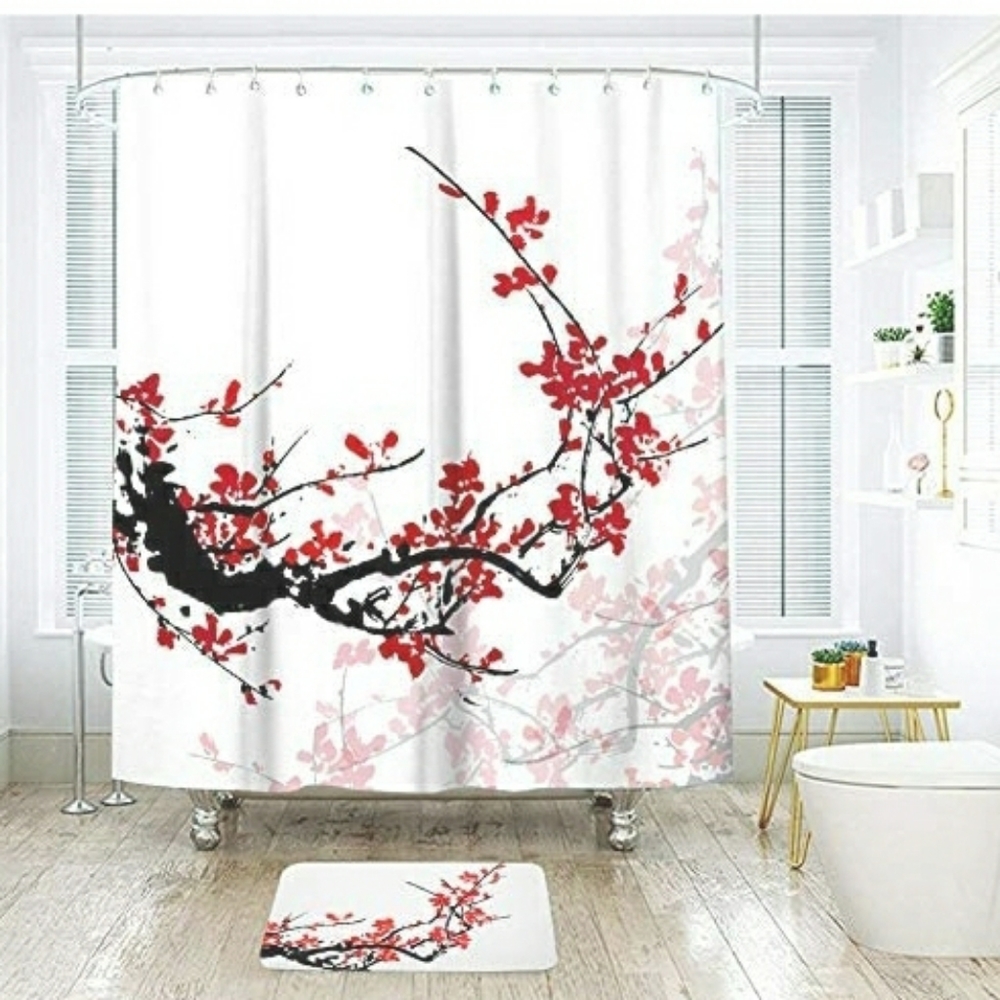 LIVILAN Plum Blossom Shower Curtain Set